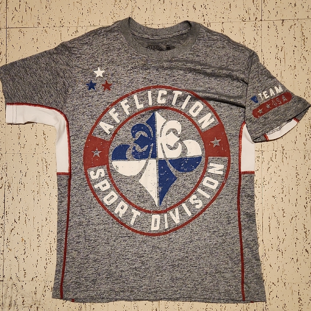 Affliction Sport Division Team U.S.A T-Shirt Grey, Blue, White And Red